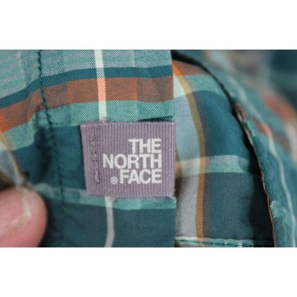 THE NORTH FACE TEAL BLUE PLAID SHORT SLEEVE BUTTON FRONT MENS SIZE LARGE SHIRT - Picture 7 of 8